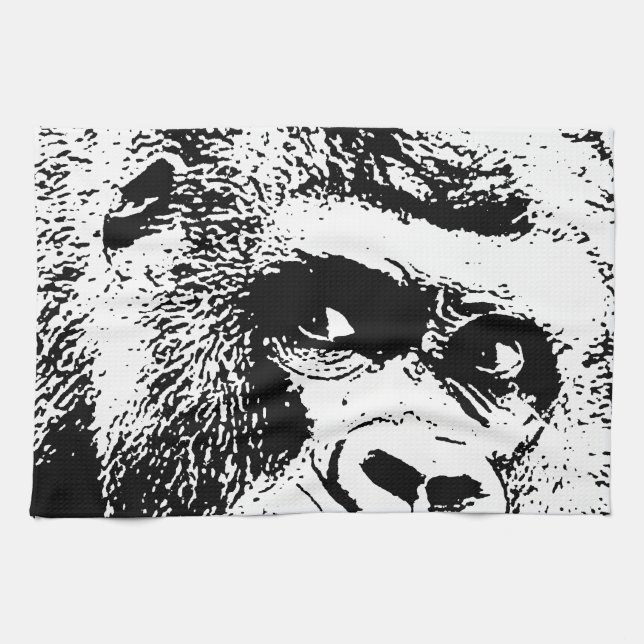 Black White Pop Art Gorilla Tea Towel (Horizontal)