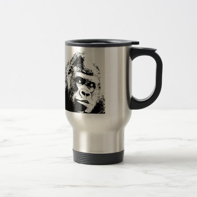 Black White Pop Art Gorilla Travel Mug (Right)