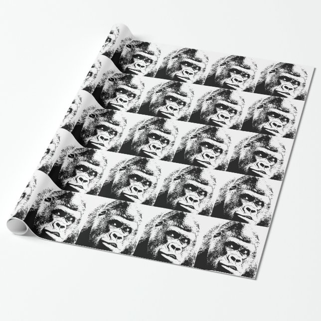 Black White Pop Art Gorilla Wrapping Paper (Unrolled)