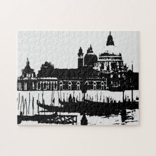 Black White Pop Art Grand Canal Venice Travel Jigsaw Puzzle