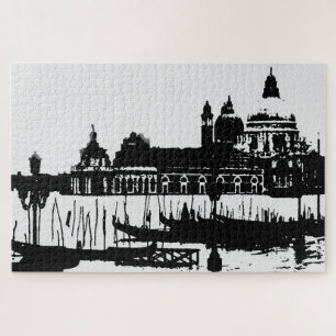 Black White Pop Art Grand Canal Venice Travel Jigsaw Puzzle