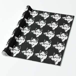 Black & White Pop Art Grey Wolf Wrapping Paper