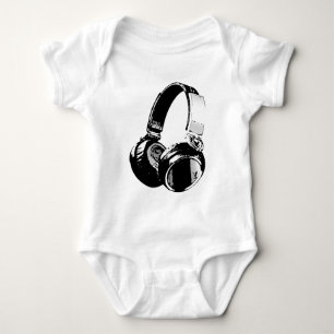 Black & White Pop Art Headphone Baby Bodysuit