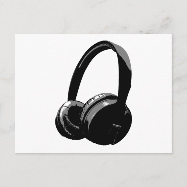 Black & White Pop Art Headphone Postcard (Front)