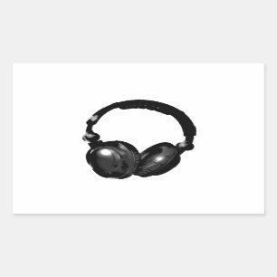 Black & White Pop Art Headphone Rectangular Sticker