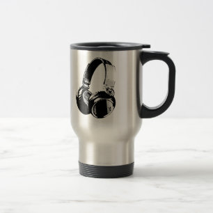 Black & White Pop Art Headphone Travel Mug