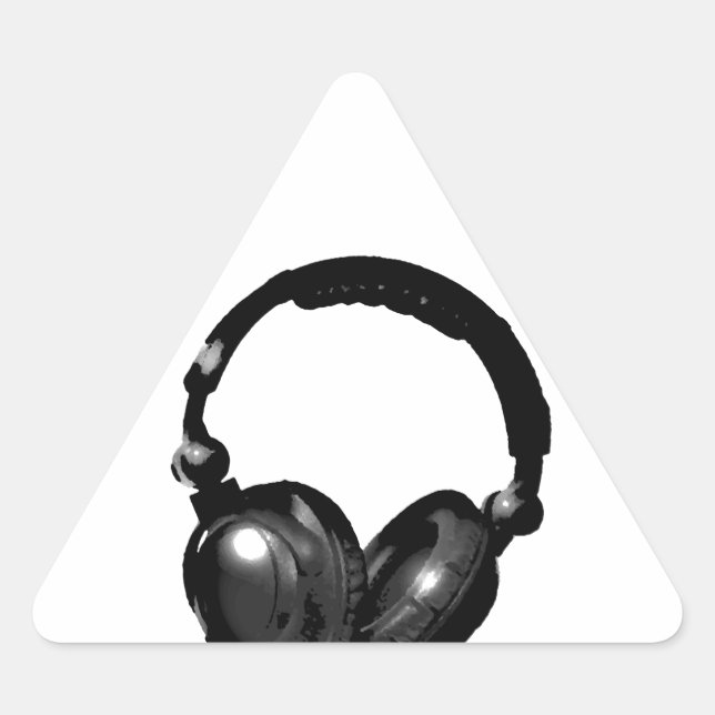 Black & White Pop Art Headphone Triangle Sticker (Front)