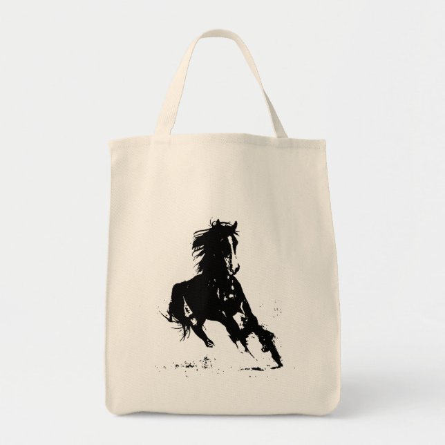 Black & White Pop Art Horse Tote Bag (Front)