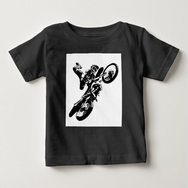 Black White Pop Art Motocross Motorcyle Sport Baby T-Shirt (Front)