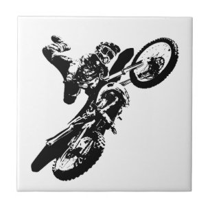 Black White Pop Art Motocross Motorcyle Sport Ceramic Tile