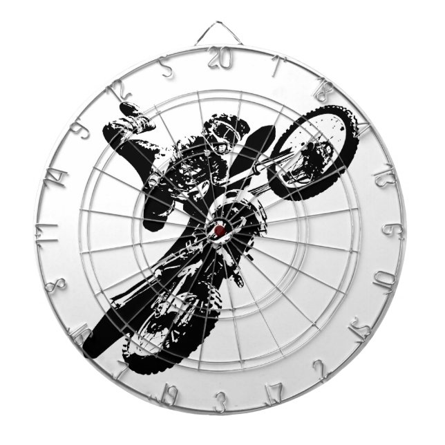 Black White Pop Art Motocross Motorcyle Sport Dartboard (Front)