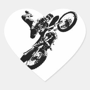 Black White Pop Art Motocross Motorcyle Sport Heart Sticker