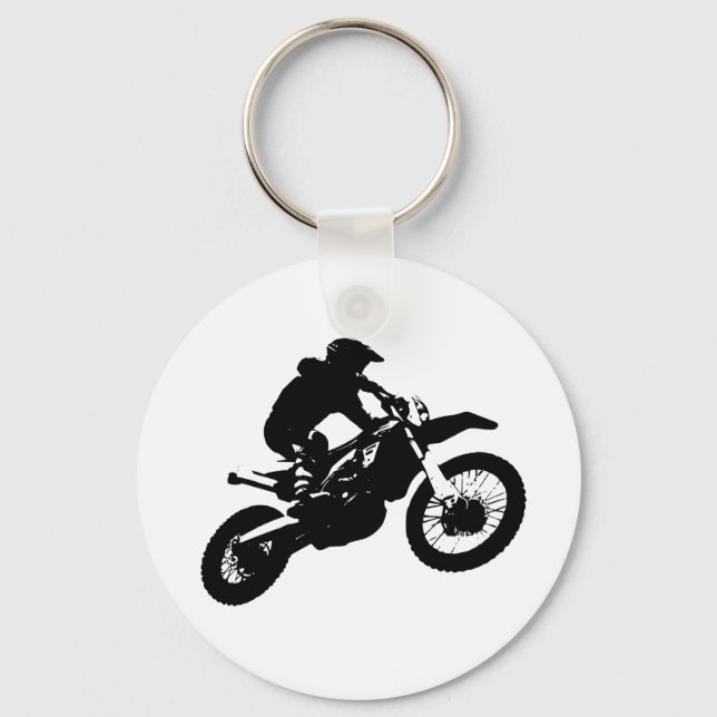 Black White Pop Art Motocross Motorcyle Sport Key Ring (Front)