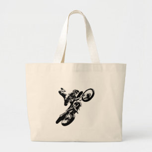Black White Pop Art Motocross Motorcyle Sport Large Tote Bag