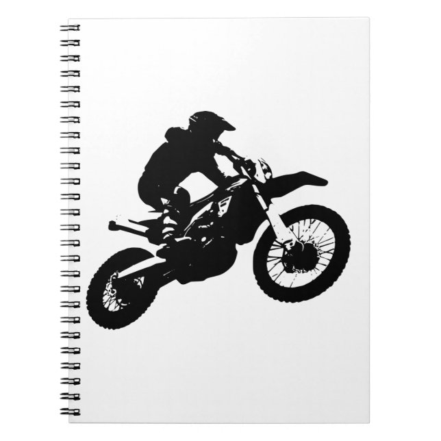 Black White Pop Art Motocross Motorcyle Sport Notebook (Front)