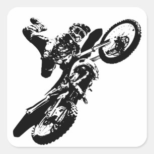 Black White Pop Art Motocross Motorcyle Sport Square Sticker