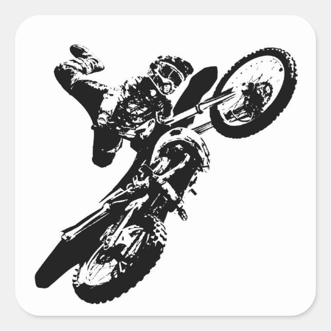 Black White Pop Art Motocross Motorcyle Sport Square Sticker (Front)