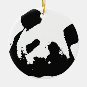 Black White Pop Art Panda Ceramic Tree Decoration