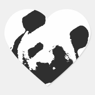 Black White Pop Art Panda Heart Sticker