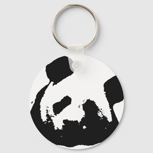 Black White Pop Art Panda Key Ring (Front)