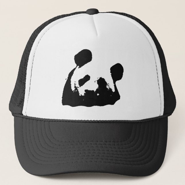 Black White Pop Art Panda Trucker Hat (Front)
