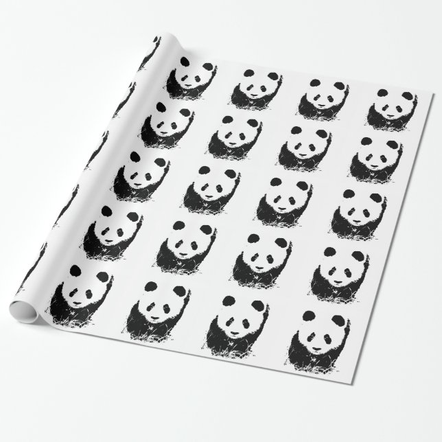 Black & White Pop Art Panda Wrapping Paper (Unrolled)