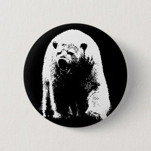 Black & White Pop Art Polar Bear 6 Cm Round Badge