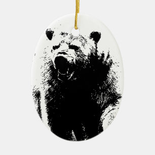 Black & White Pop Art Polar Bear Ceramic Ornament