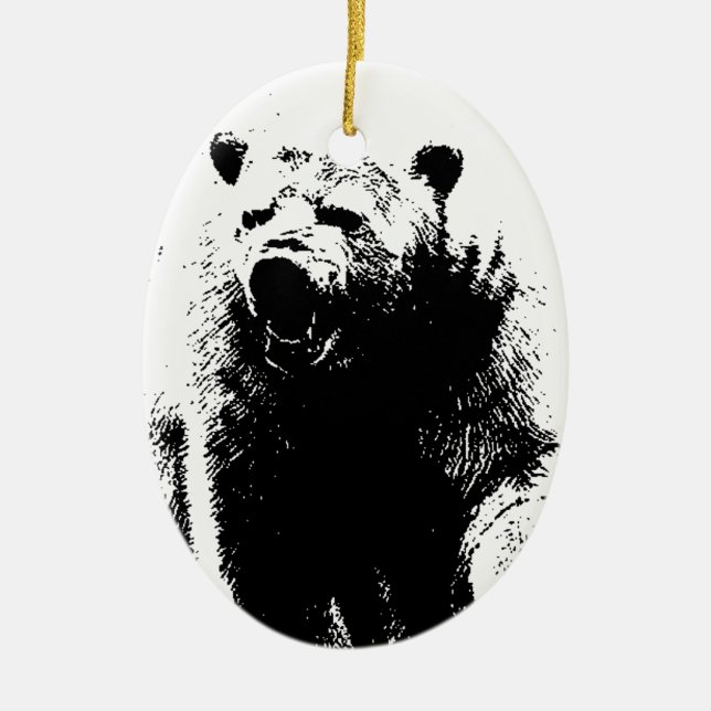 Black & White Pop Art Polar Bear Ceramic Ornament (Front)