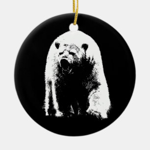 Black & White Pop Art Polar Bear Ceramic Ornament
