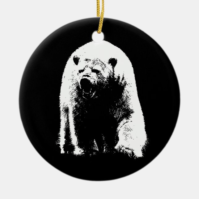 Black & White Pop Art Polar Bear Ceramic Ornament (Front)