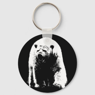 Black & White Pop Art Polar Bear Key Ring