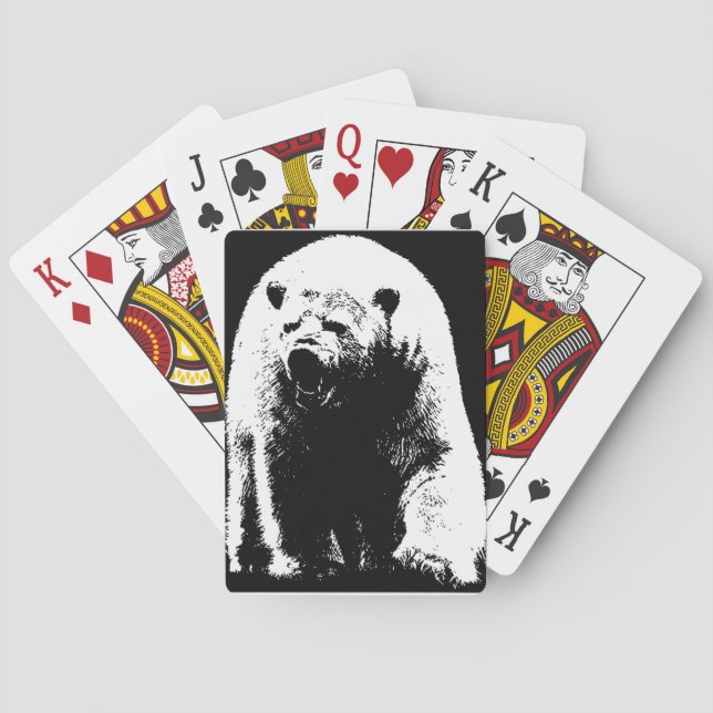 Black & White Pop Art Polar Bear Playing Cards (Back)