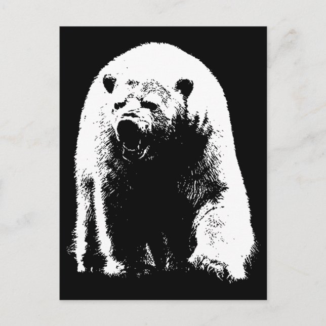 Black & White Pop Art Polar Bear Postcard (Front)