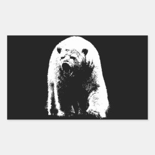 Black & White Pop Art Polar Bear Rectangular Sticker