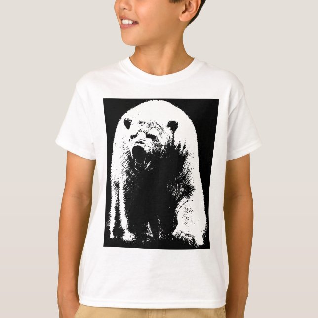 Black & White Pop Art Polar Bear T-Shirt (Front)