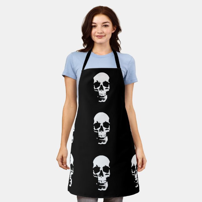 Black & White Pop Art Skull Apron (Worn)