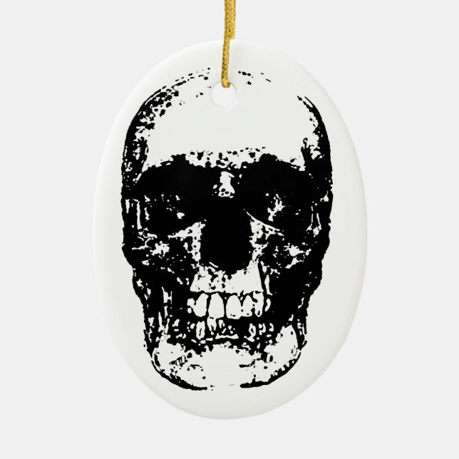 Black & White Pop Art Skull Ceramic Ornament (Front)