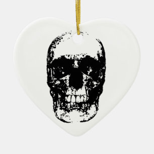 Black & White Pop Art Skull Ceramic Tree Decoration