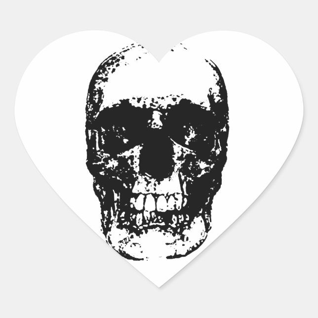 Black & White Pop Art Skull Heart Sticker (Front)