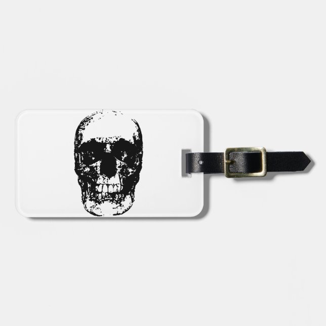 Black & White Pop Art Skull Luggage Tag (Front Horizontal)