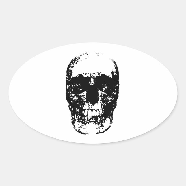 Black & White Pop Art Skull Oval Sticker (Front)