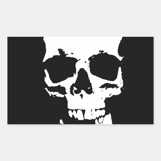 Black & White Pop Art Skull Rectangular Sticker (Front)