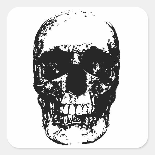 Black & White Pop Art Skull Square Sticker (Front)