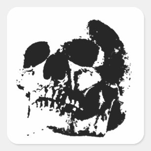 Black & White Pop Art Skull Square Sticker