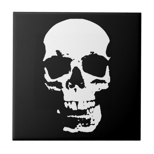 Black & White Pop Art Skull Stylish Cool Ceramic Tile (Front)