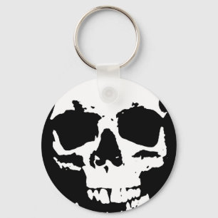 Black & White Pop Art Skull Stylish Cool Key Ring