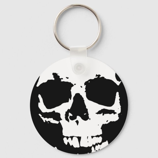 Black & White Pop Art Skull Stylish Cool Key Ring (Front)