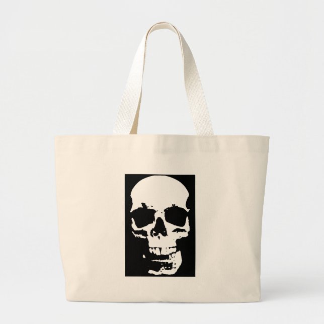 Black & White Pop Art Skull Stylish Cool Large Tote Bag (Front)