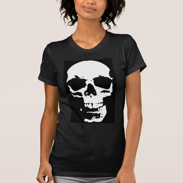 Black & White Pop Art Skull Stylish Cool T-Shirt (Front)